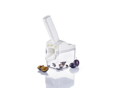 Steinfix pruimontpitter met bakje uit kunststof en rvs wit 17.5x11x33.7cm